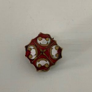 Antique Enamel/Cloisonné Clip & Sterling Chain